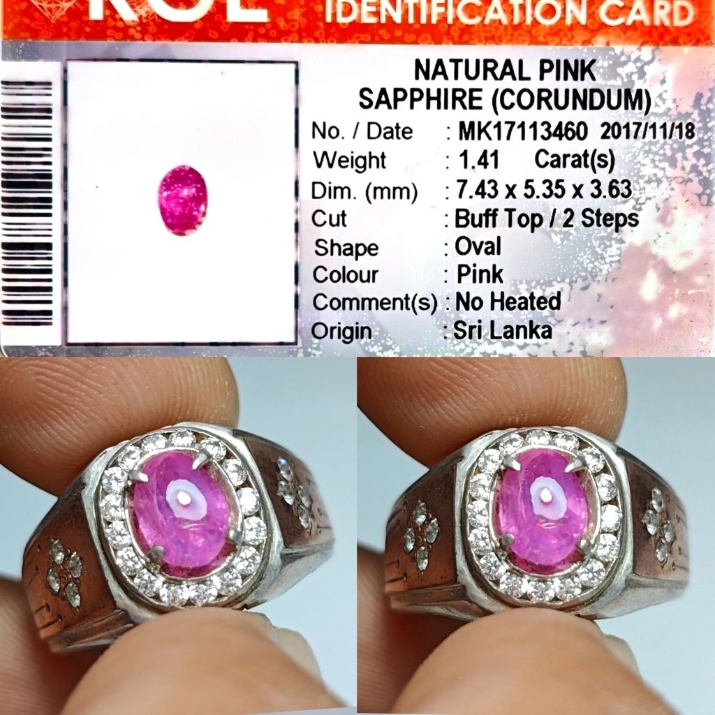Mirip Ruby Burma Natural Pink Sapphire Srilanka NH 1.4ct KGL Top Crystall Ring Perak Mewah Swasa