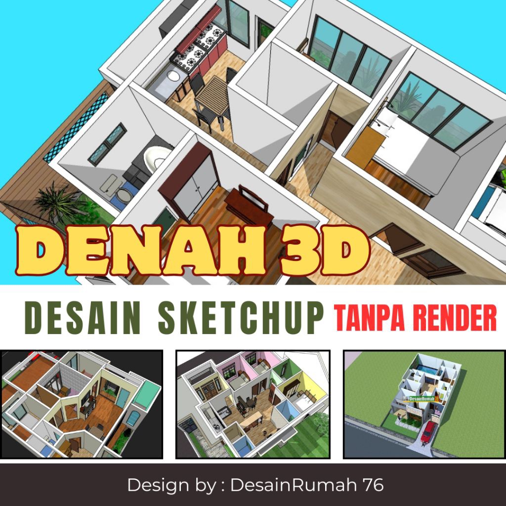 jasa desain denah 3D sketchup ( tanpa render ), jasa desain denah rumah 3d, jasa desain rumah