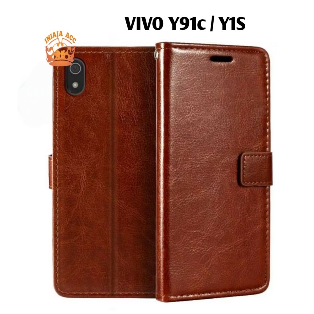 CASE VIVO Y91C / Y1s (1820) (1929) LEATHER CASE SARUNG HP DOMPET KULIT FLIP COVER CASE BUKA TUTUP KE