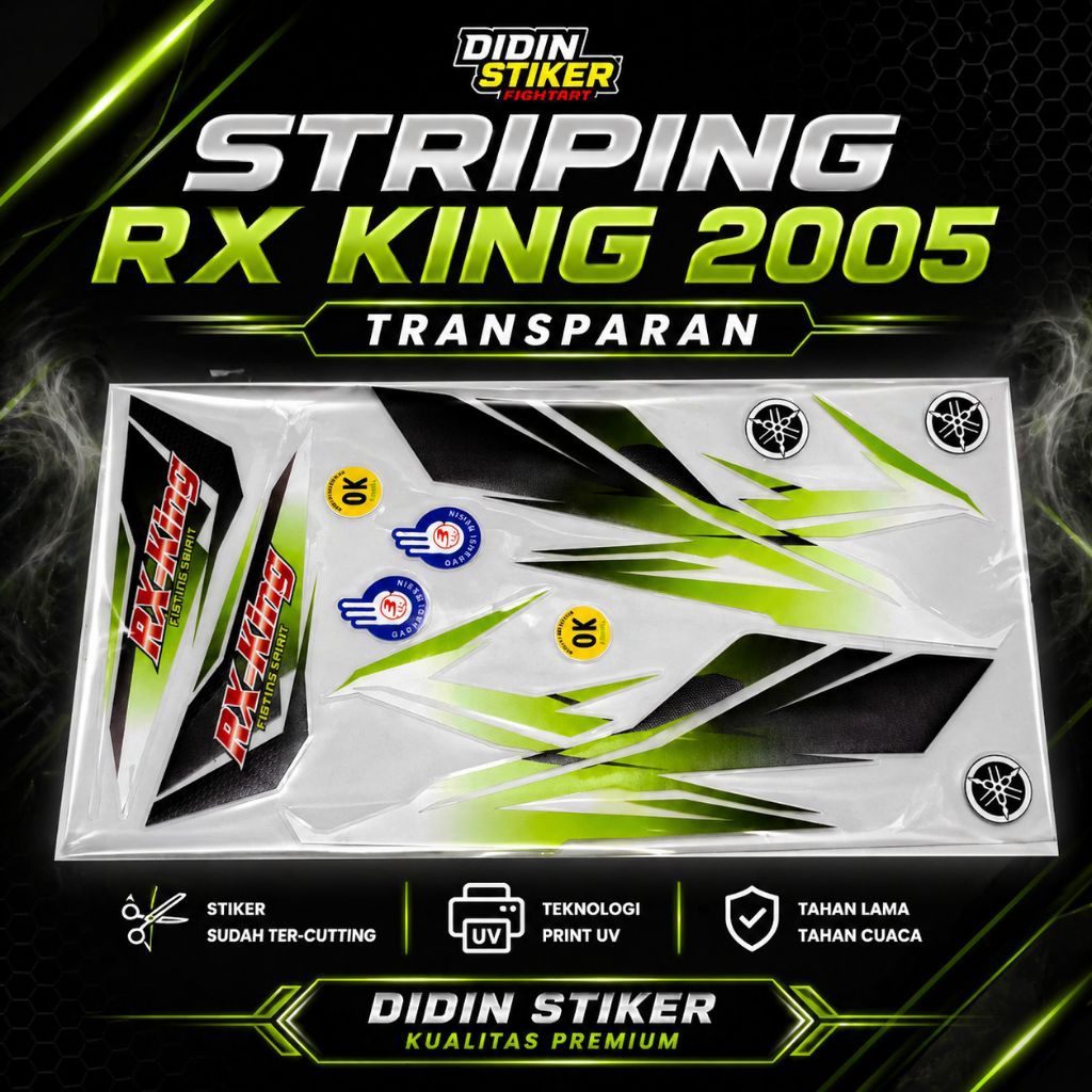 Striping RX-King 2005 Transparan variasi warna hitam hijau Premium Decal untuk Yamaha RX King 2005 b