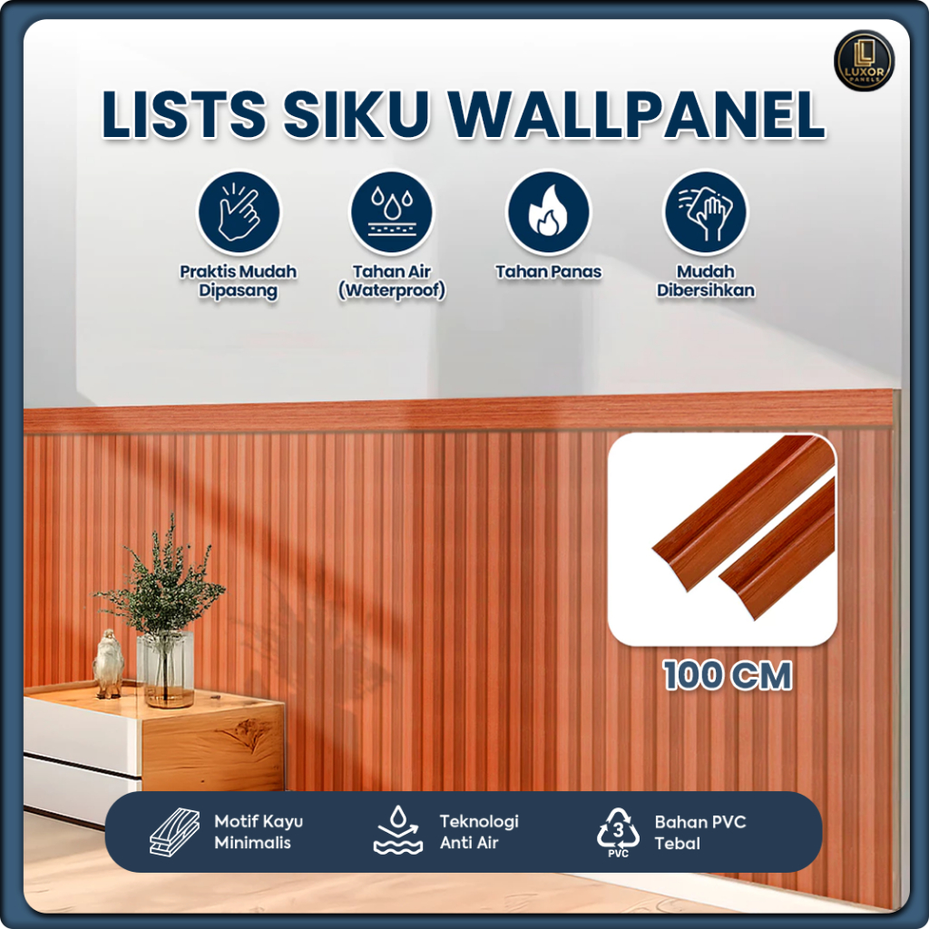 List Siku Wallpanel 100cm Lis Sudut PVC Motif Kayu Anti Rayap Waterproof Penutup Sudut Panel Dekoras
