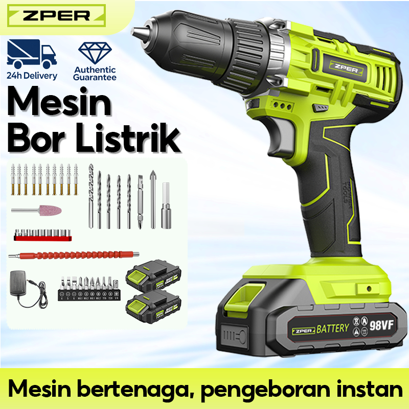 ZPER Bor Battery 12V/21V  3 Speed Bor Listrik  Mesin Bor Baterai Tangan Cordless Drill Battery impac