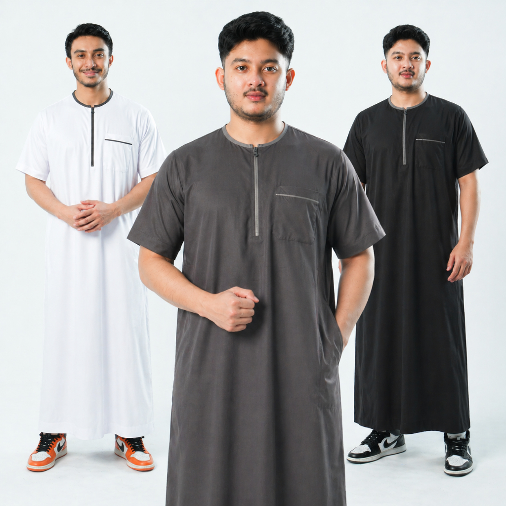 Gamis Pria Muslim Slimfit Lengan Pendek Bahan Premium Adem
