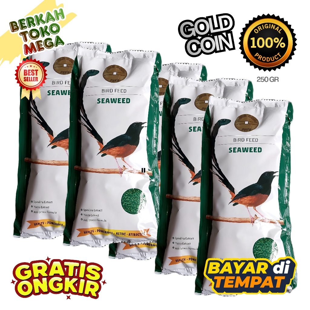 MAKANAN PAKAN BURUNG GOLDCOIN HIJAU SEAWEED 250 GR GOLD COIN