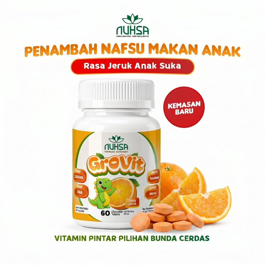 NUHSA Grovit Permen Nutrisi Anak Tanpa Gula - Exstrak Temulawak Penambah Nafsu Makan Anak