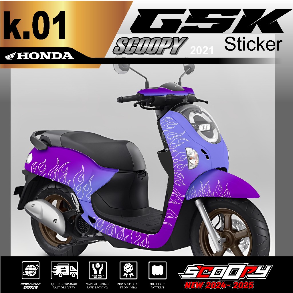 DECAL STIKER MOTOR SCOOPY TAHUN 2026,MOTIF GRADASI GAMBAR API K.01