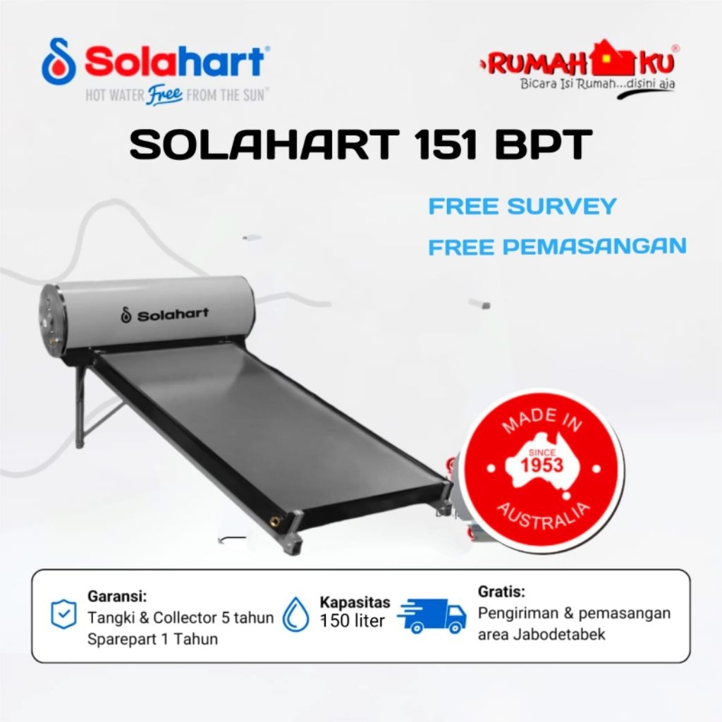 Rumahku Solahart Solar Water Heater 150 liter - Solahart 151 BPT
