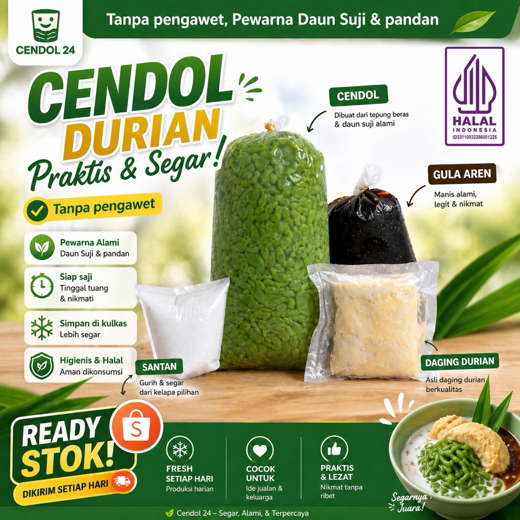 Paket Es Cendol Durian  | cendol daun suji / cendol duren paket