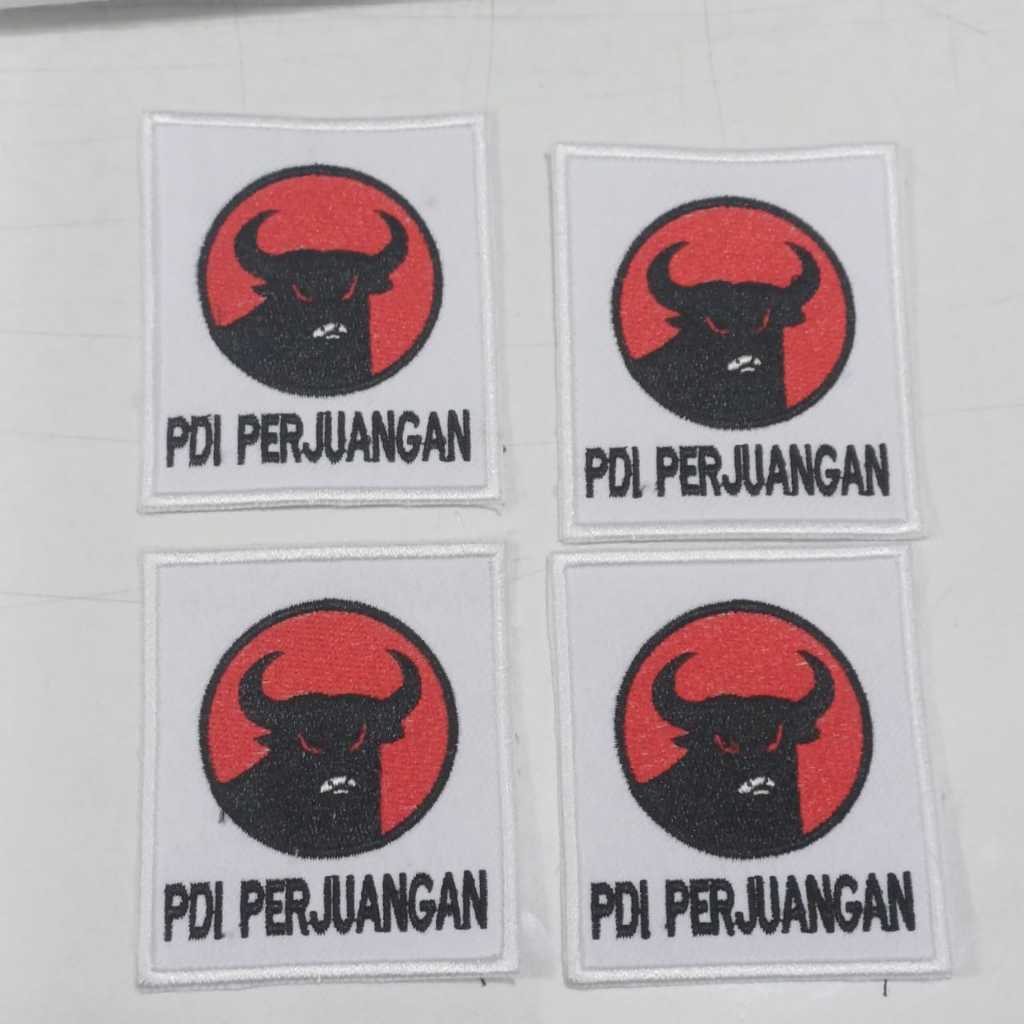 bordir logo PDIP kotak list putih terbaru emblem bordiran pdip