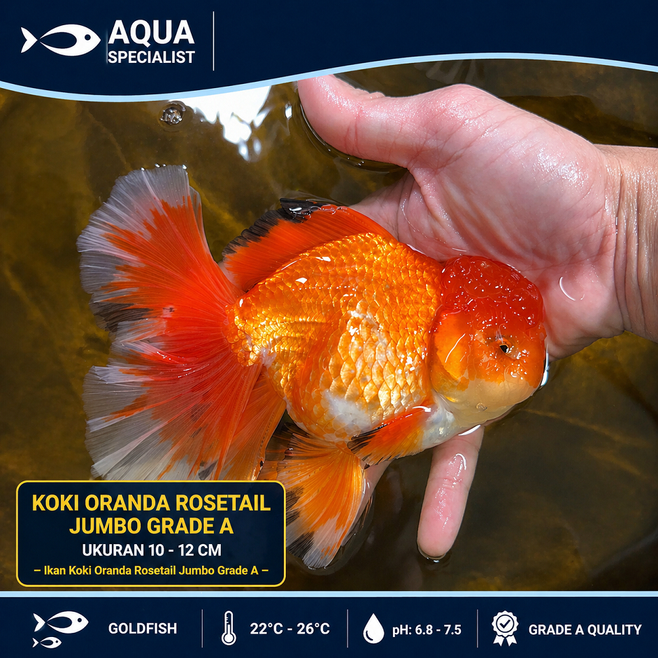 Ikan Koki Oranda Rosetail Red White Jumbo Grade A (10-12cm) - Sehat & Lincah