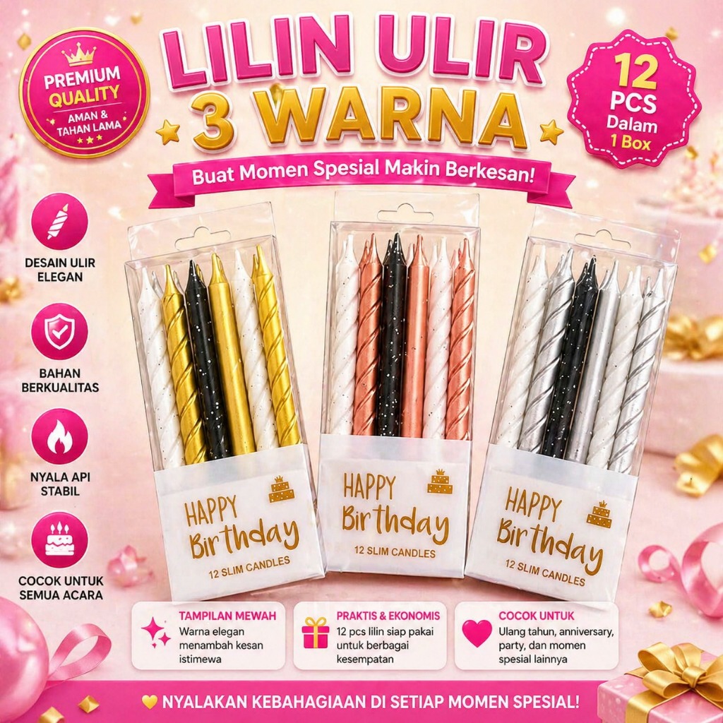 Lilin Ulang Tahun Aesthetic Starry Gold Silver Rosegold / Lilin Ultah Korea / Lilin Batang Panjang