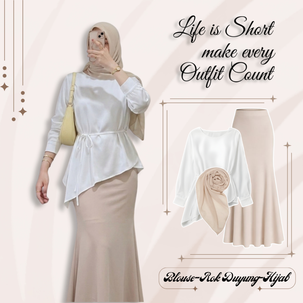 Setelan OOTD Kekinian (BLOUSE_ROK DUYUNG_HIJAB),Setelan Remaja Dewasa Korean Style FSA61