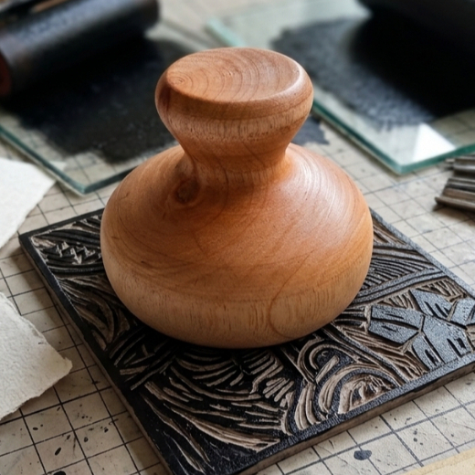 Baren Kayu diameter 8 cm alat press manual untuk seni grafis / printmaking linocut dan woodcut