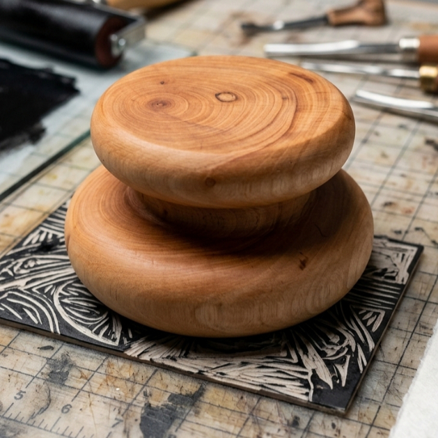 Baren Kayu diameter 9 cm Alat press manual seni grafis / printmaking untuk linocut dan woodcut
