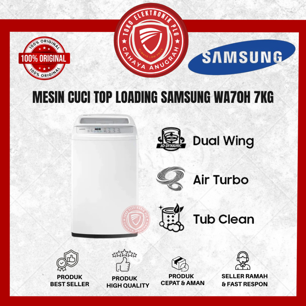 Mesin Cuci SAMSUNG WA70H4200 Top Loading 7 Kg Wobble Pulsator