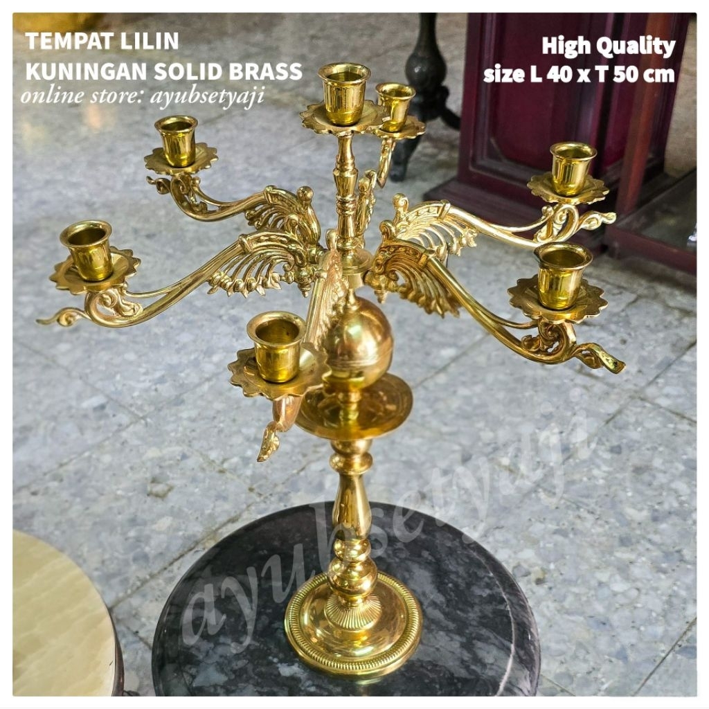 Tempat Lilin Kuningan cabang 7 Ukir Daun Dekorasi Tempat Lilin Altar gereja Candle holder BRASS ANTI