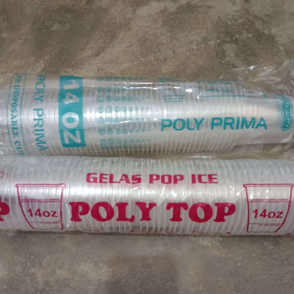 Cup Gelas Minum Plastik Pop Ice 14 Oz DATAR [1/2 Dus]