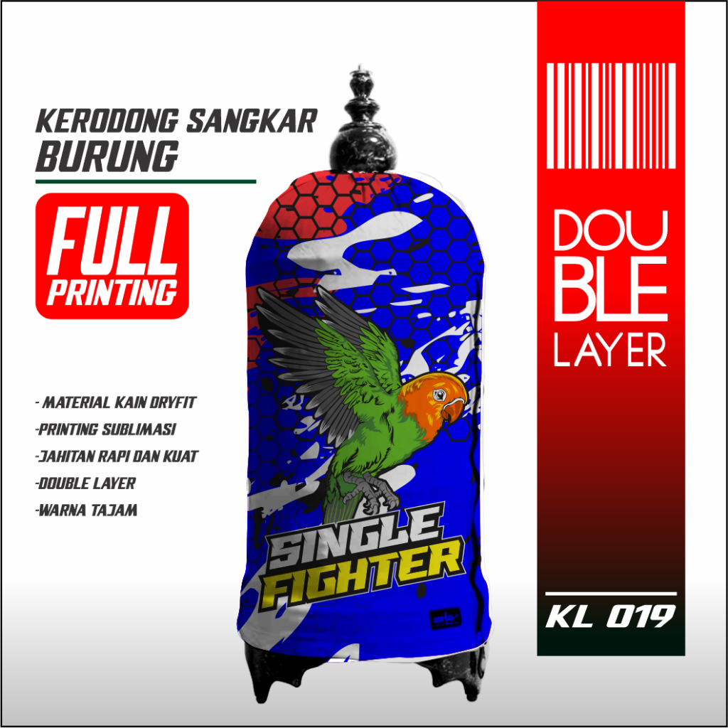 Kerodong Lovebird Full Printing Motif Pleci Double Layer Jahitan Rapi Dan Kuat