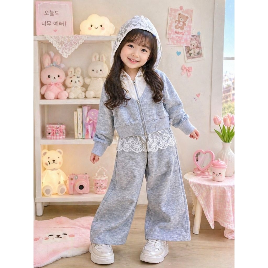BAJU ANAK 5-10THN SETELAN PEREMPUAN IMPORT BAJU ANAK CEWE HOODIE SETELAN HOODIE BRUKAT