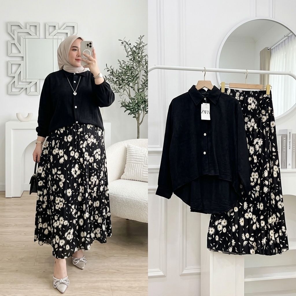 SETELAN ROK MOTIF RAYON JUMBO LD 120 LD 130 LD 140 // SETELAN JUMBO KOMBINASI POLOS MOTIF // SETROK 