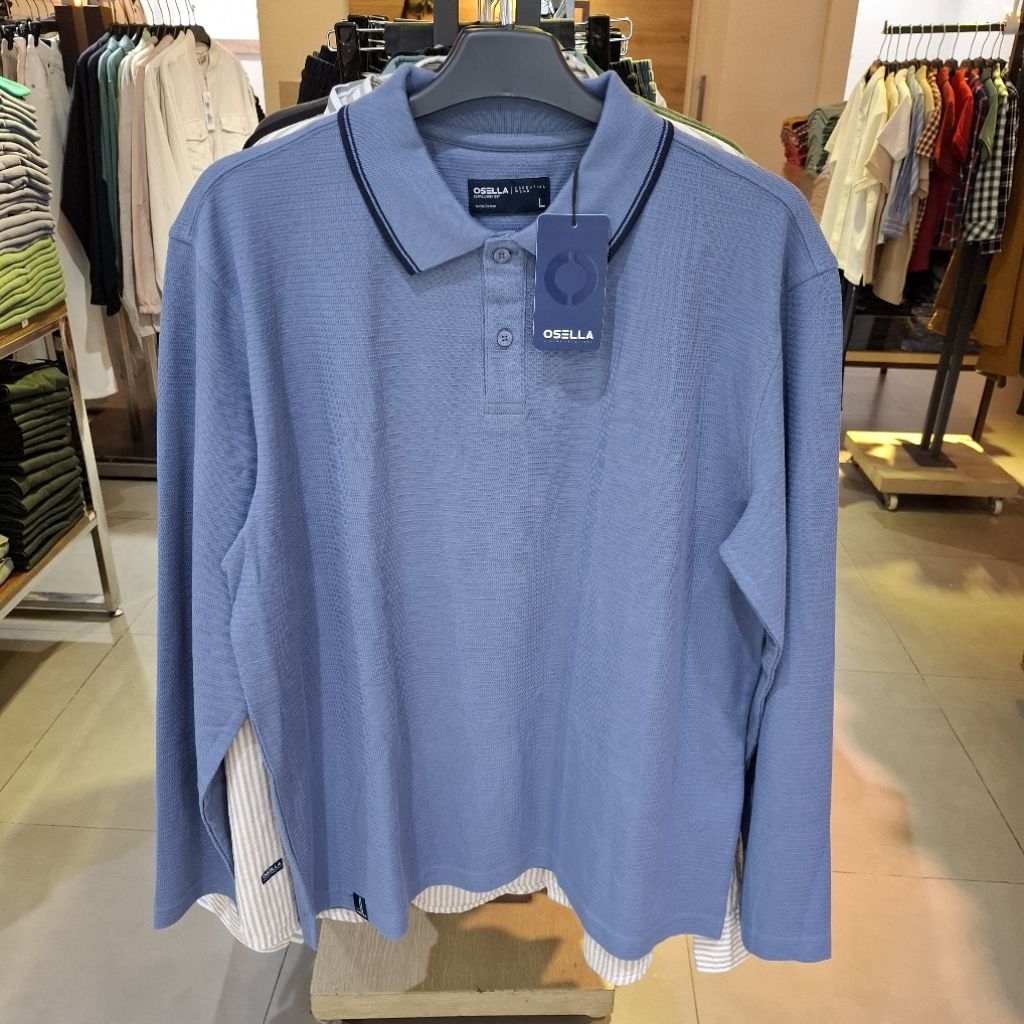 Osella Kaos T-shirt Pria Polos Katun Lengan Panjang Kerah Original B465