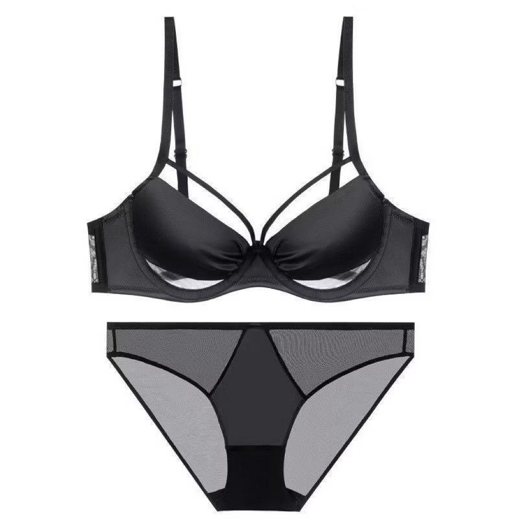 Bra 033 Bra Bh Set Lingerie Sexy Cd Non Tali sesuai foto warna hitam Bahan Sutra Lembut Halus