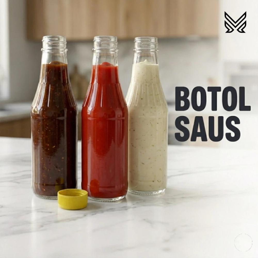 Wadah Saus Kecap 350ml Botol Kaca Polos Abc Delmonte Tutup Ulir Kuning