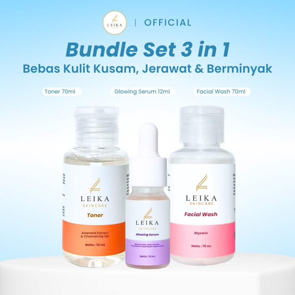 Leika Skincare 3 in 1 Glowing Serum, Toner & Facial Wash Leika Skin Care Resmi BPOM Halal MUI