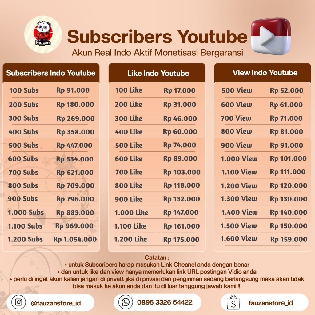 JASA SUBSCRIBERS YOUTUBE LIKE DAN VIEW REAL INDONESIA PERMANEN GARANSI MONETISASI AMAN
