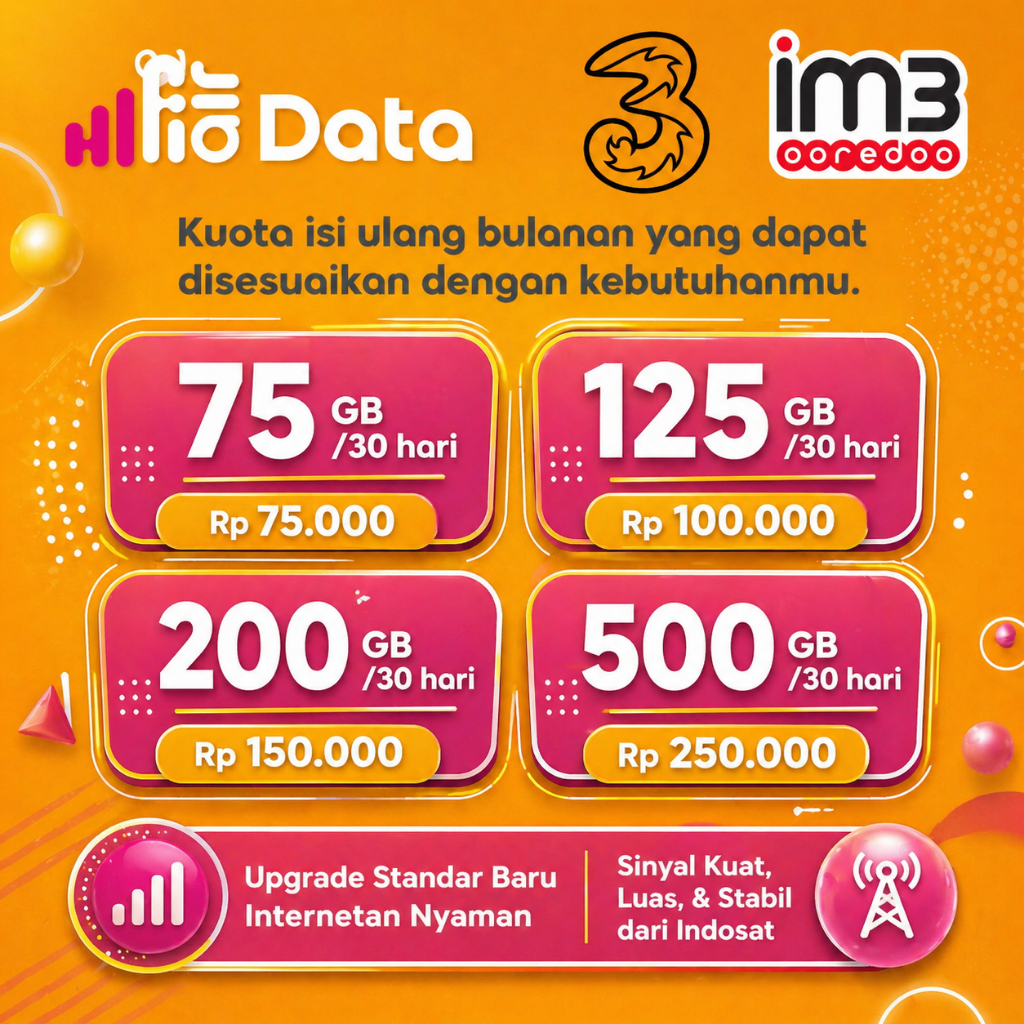 Isi Ulang Kuota Internet HiFi Air Tri / IM3 Indosat 30 Hari