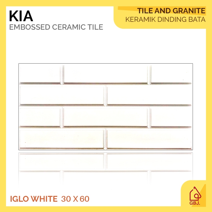 KERAMIK KIA 30 X 60 IGLO WHITE MOTIF BATA TIMBUL / KERAMIK DINDING SUBWAY BATA GLOSSY CUTTING