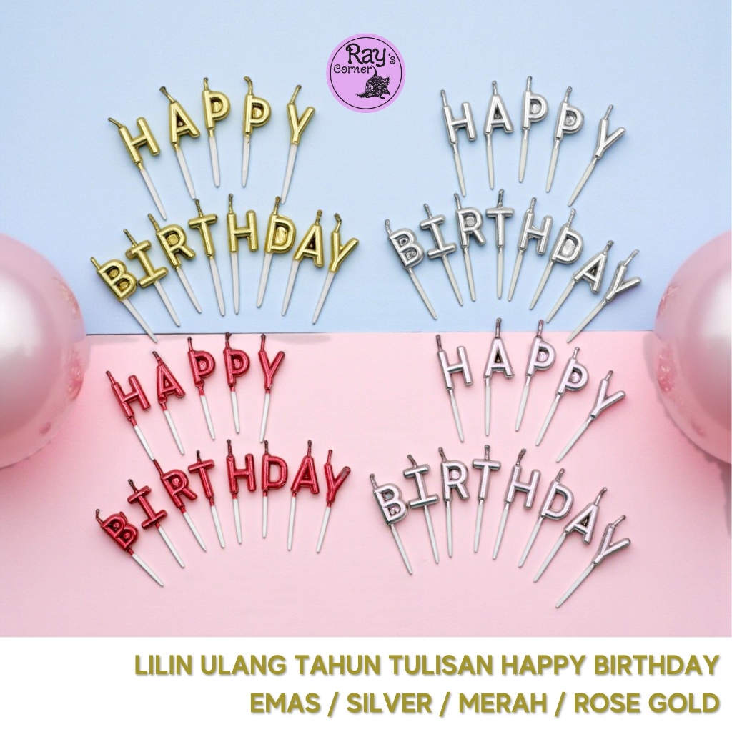 1 Set Huruf isi 13 Pcs | Lilin Ulang Tahun 7563-17 Happy Birthday Premium Cake Topper Kue Ultah Emas