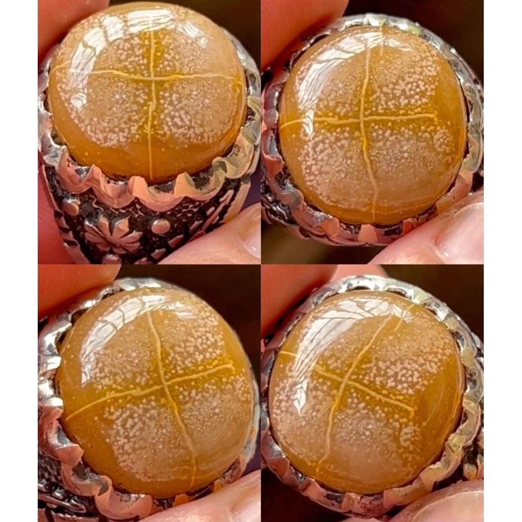NATURAL CINCIN BATU AKIK KALIMANTAN PAMOR TAPAK JALAK SERAMBUT 3D TEMBUS BAWAH MOTIF BENANG EMAS TOT