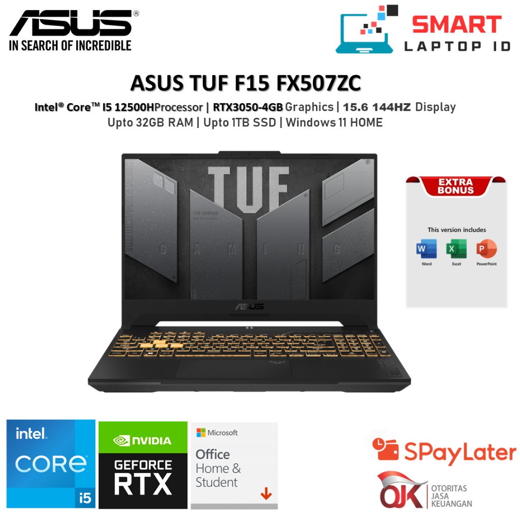 Asus TUF DASH F15 FX507ZC Intel Core I5 12500H 32GB DDR5 1TB SSD RTX3050 FHD IPS 144Hz Windows 11
