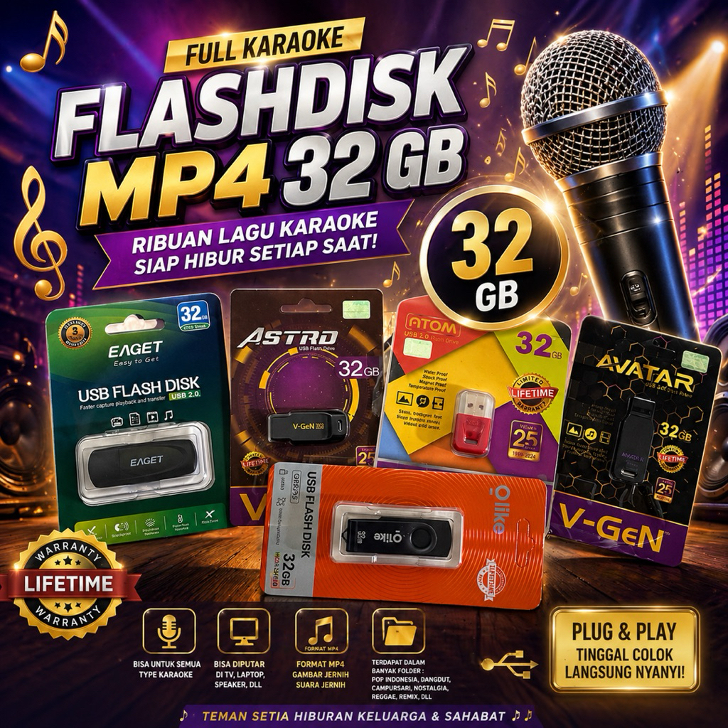 USB Karaoke 32GB MP4 Full Lagu Karaoke Lengkap Ribuan Lagu | Dangdut Koplo Pop Indo Barat Malaysia R