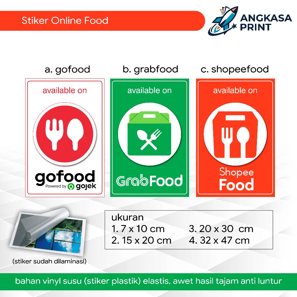 Stiker Online Food Bahan Vinyl Premium
