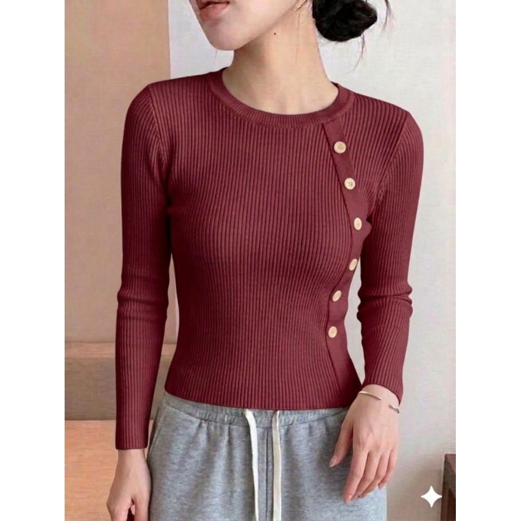 Crop Wanita Kekian Kanciang Samping/Kancing gold