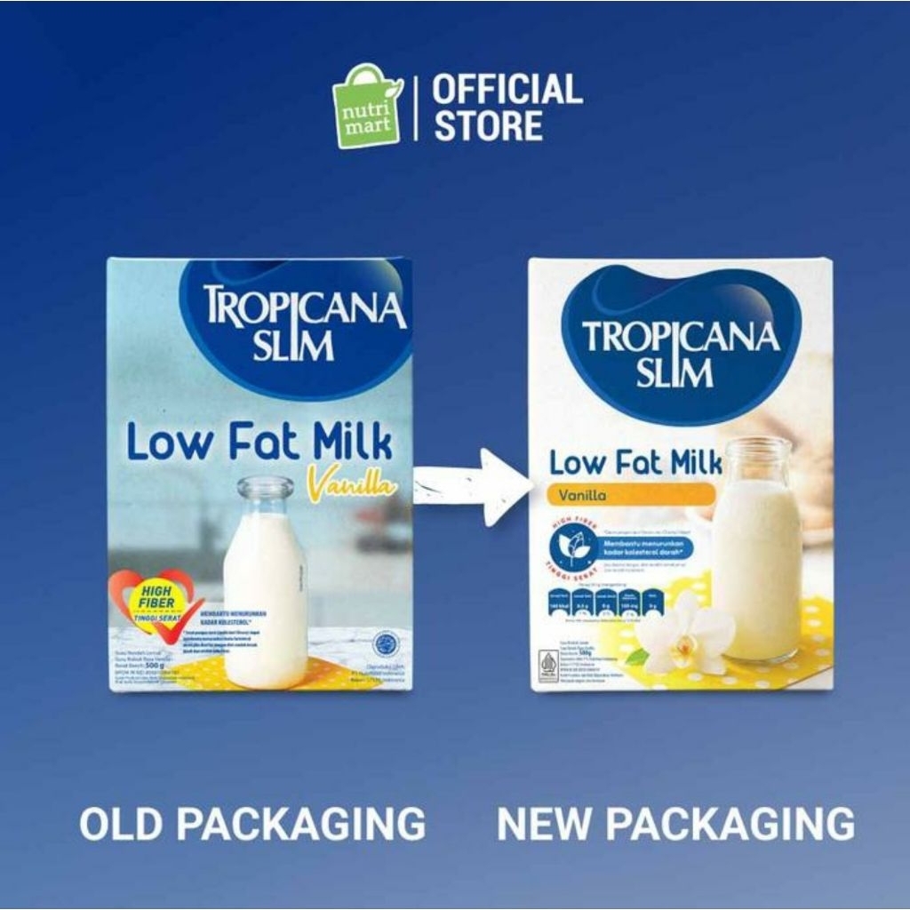 Tropicana Slim Susu Low Fat Vanilla Rendah Lemak Tanpa Gula Tinggi Serat Kalsium Cocok untuk Diet da