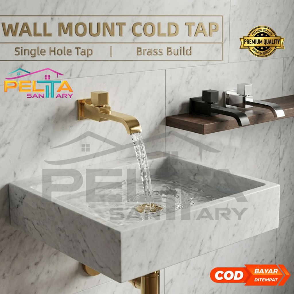 Promo Kran Wastafel Dinding Minimaliss / Keran Air Wastafel Tembok Spout / Keran Modern Chrome, Blac