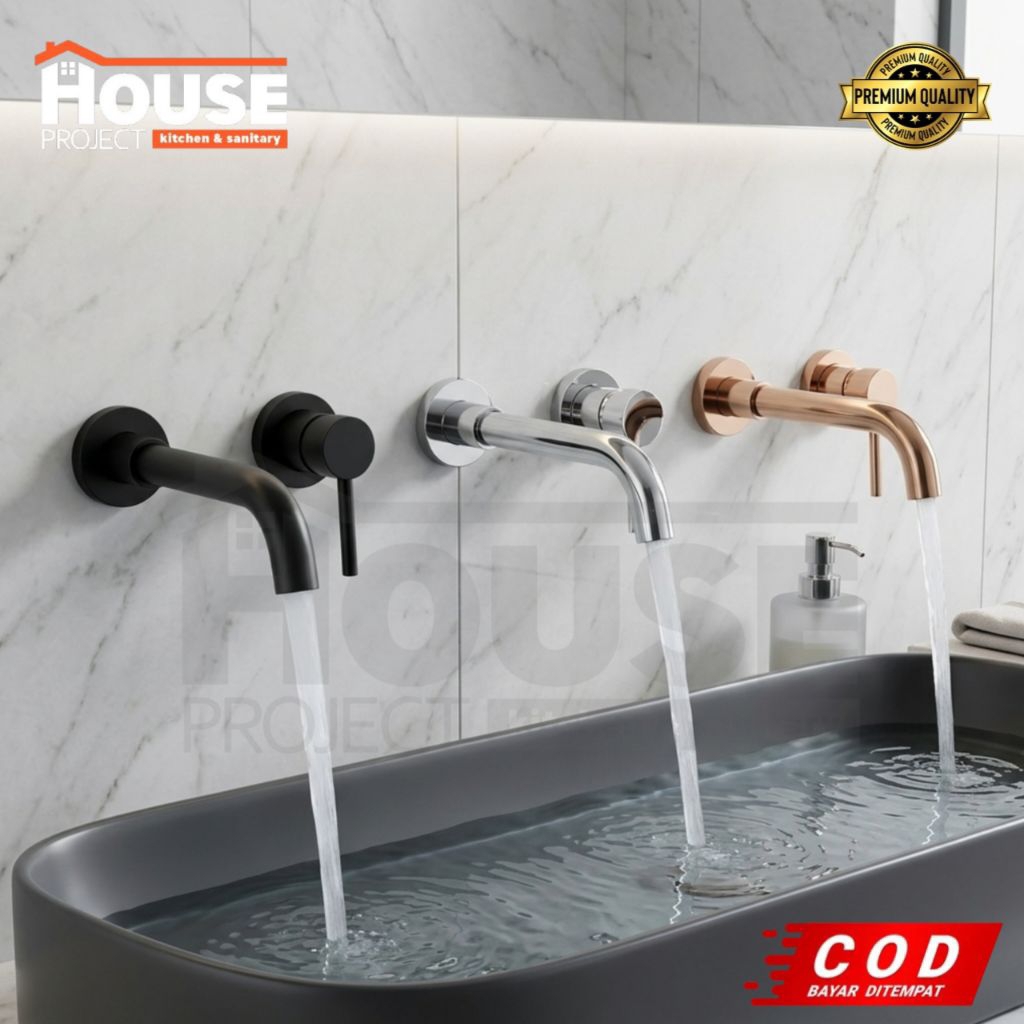 Promo Kran Wastafel Dinding Panas Dingin Kuningan / Keran Air Cuci Tangan Wastafel