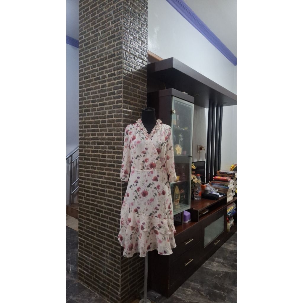 Dress sifon vintage/ Dress sifon bunga pink