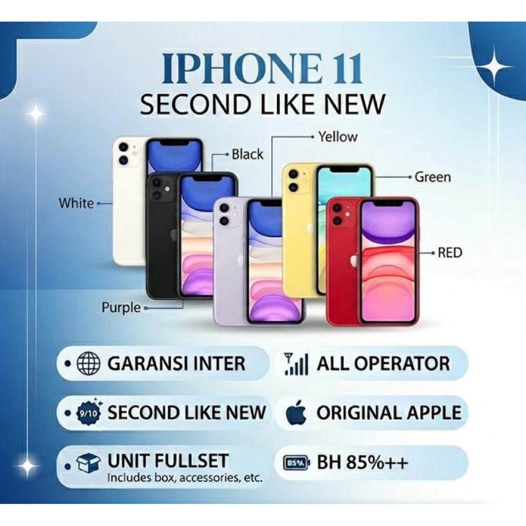 IPHONE 11 INTER 64GB/128GB/ BH 85% ATAS / ORIGINAL/ FULLSET/ SECOND LIKE NEW