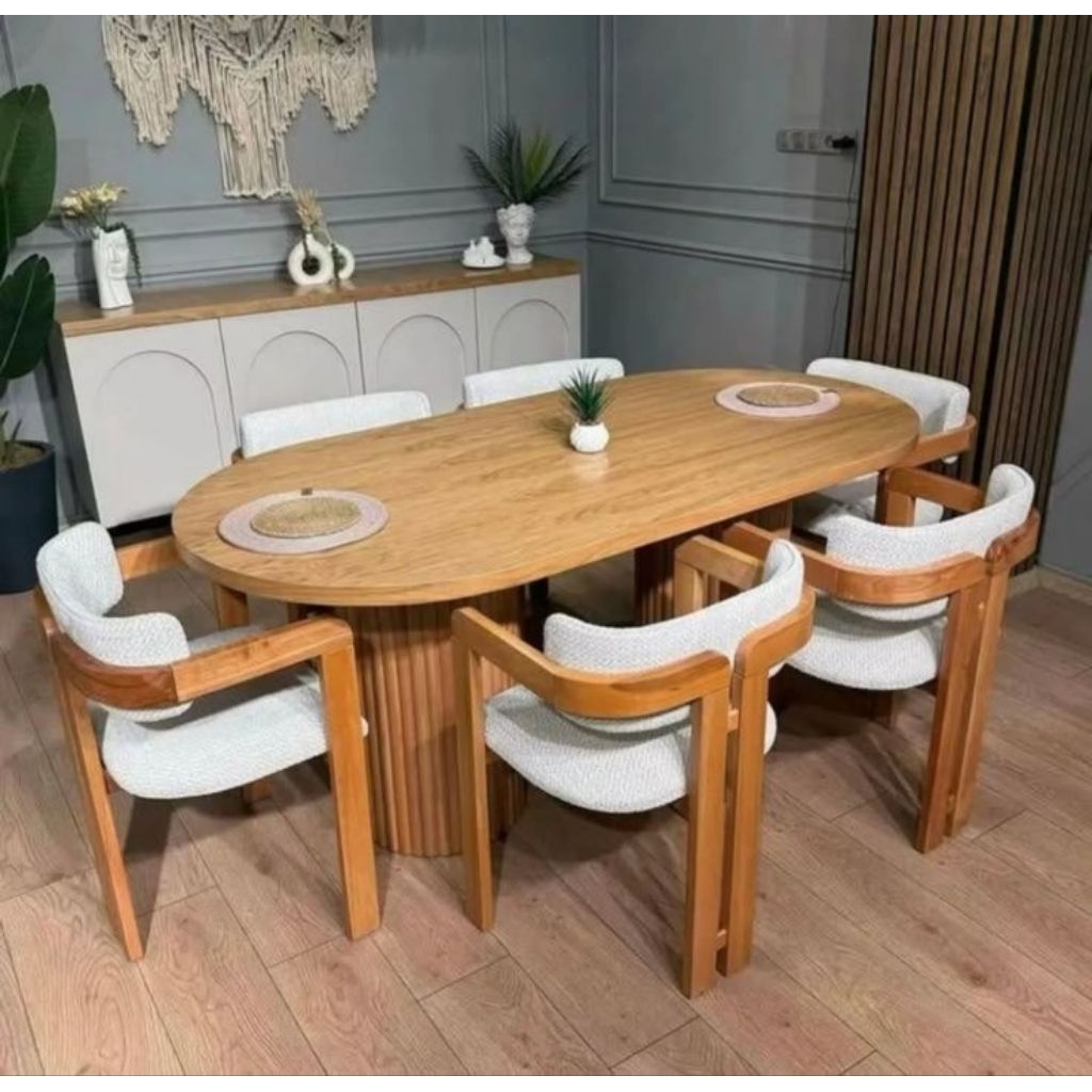 Meja makan minimalis modern kayu jati perhutani