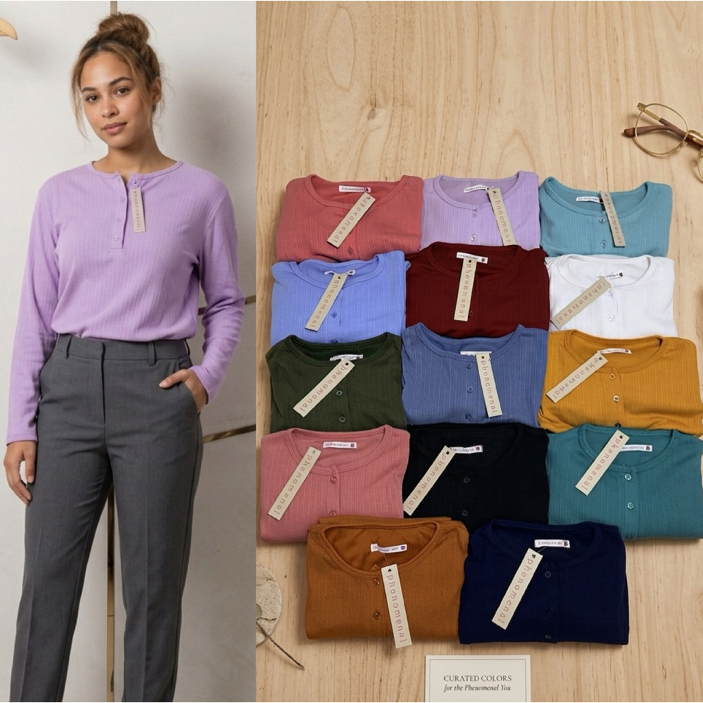 Kaos Wanita Lengan Panjang Kancing Busui