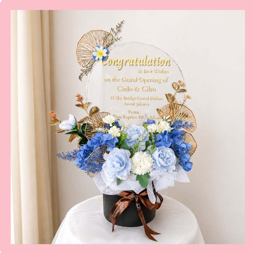 Flower Box Hadiah Grand Opening Toko Lucky Cat Acrylic Selamatan Pembukaan  Cocok Juga Untuk Acara W