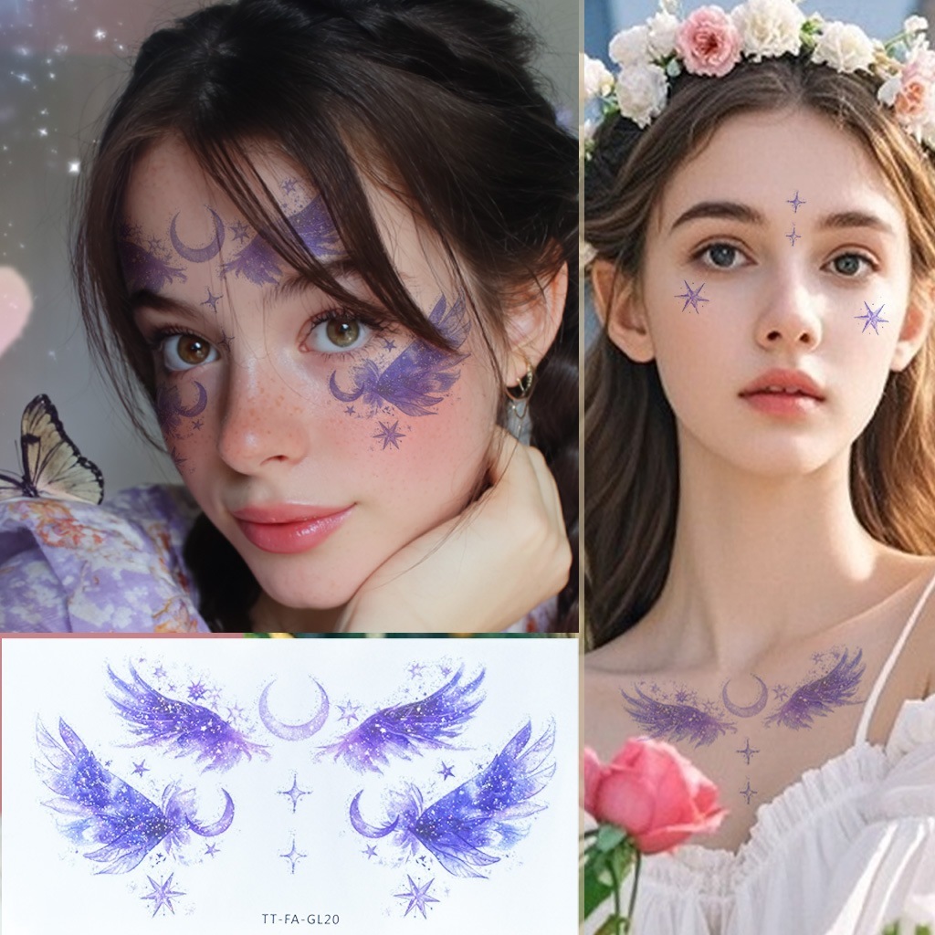 Stiker Tato Wajah Muka Temporer Sayap Fairy Bulan Face & Body Sticker Aesthetic Korea Elf Angel Stik