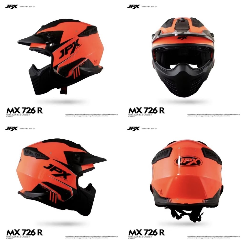 Helm Jpx Mx726r Solid Oren Helm JPX Full face Slot Intercom sintgle visor Original
