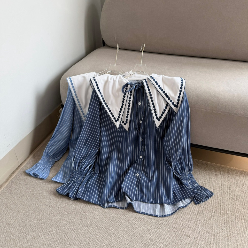 COLLAR STRIPE SHIRT | Kemeja Stripe | Kemeja Wanita | Atasan Collar | Top Stripe
