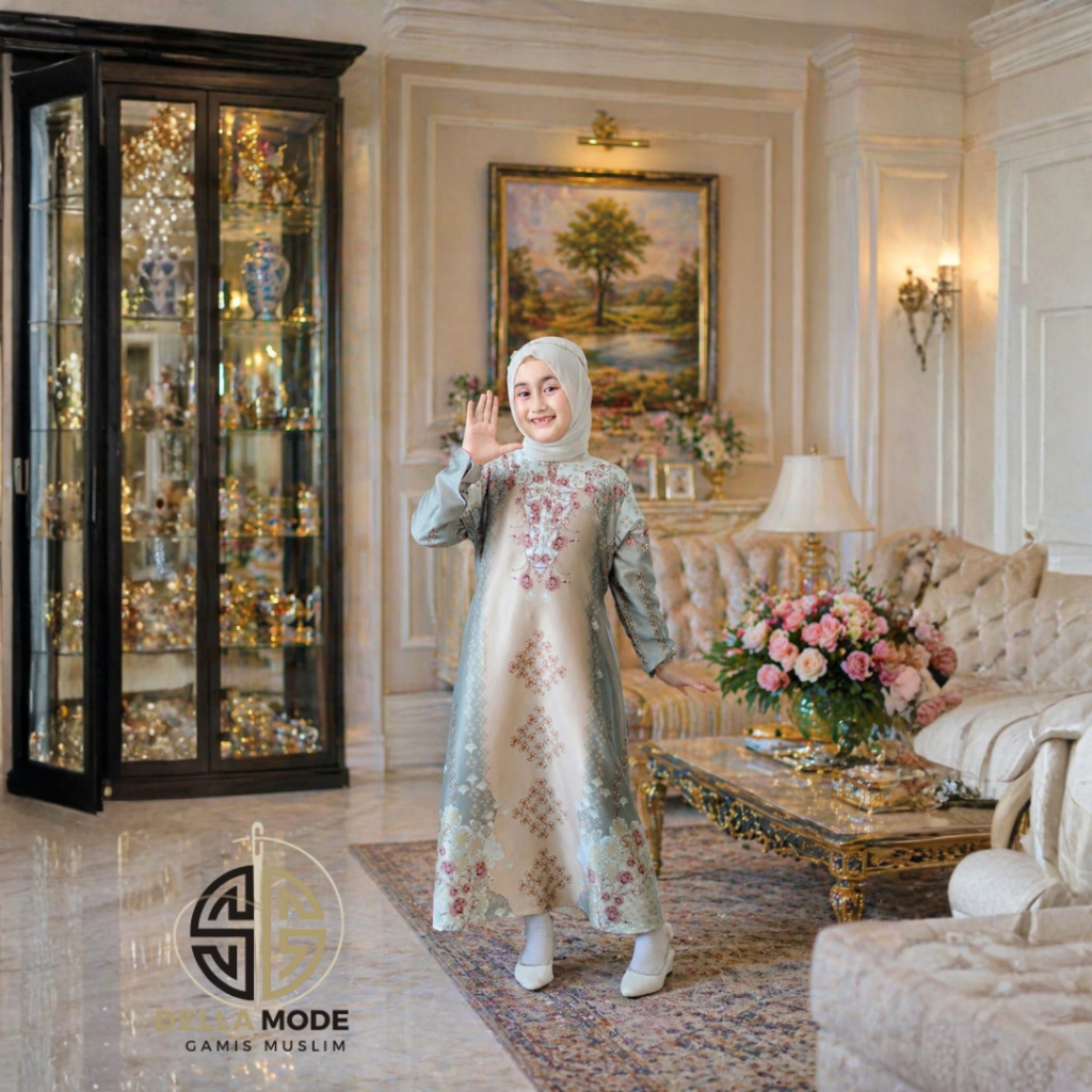 Baju gamis anak perempuan armani silk premium serimbit terbaru seragaman keluarga 2026 COD