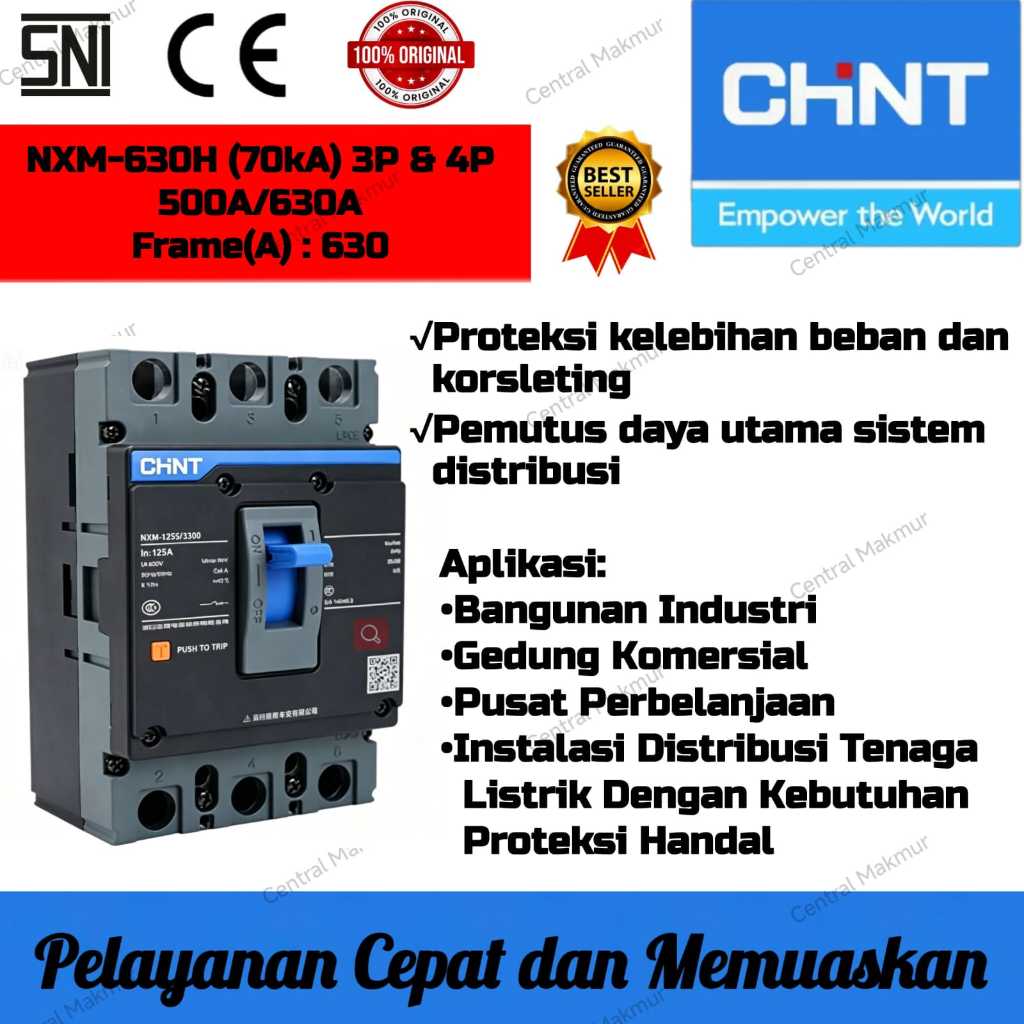 ORIGINAL MCCB CHINT NXM-630H 70kA 3 POLE 500A 630A CIRCUIT BREAKER NXM 630H 3P 500 630 AMPER